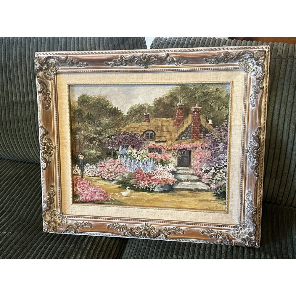 Signed Original Painting by Trent, Cottage Core, 16" X 19" Floral Duck Beautiful
